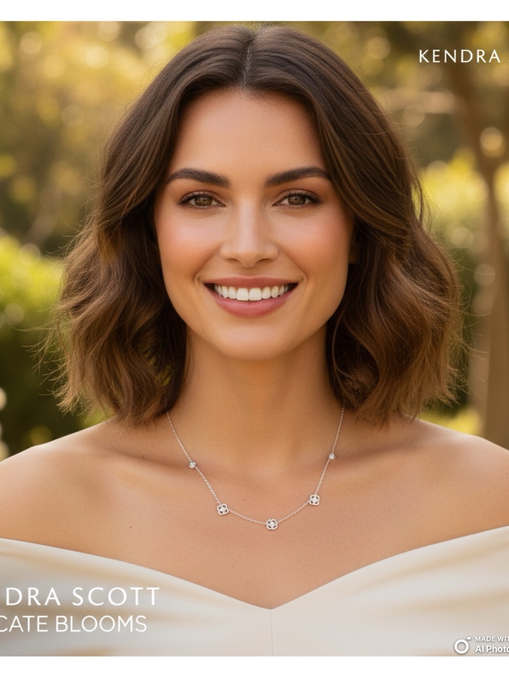 Kendra Scott Silver Floral Station Necklace - Polished Silver - Picture 2 of 4
